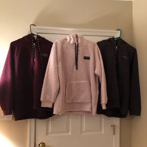 3 VS Pink Hooded Sherpa Quarter Zip Sweatshirts